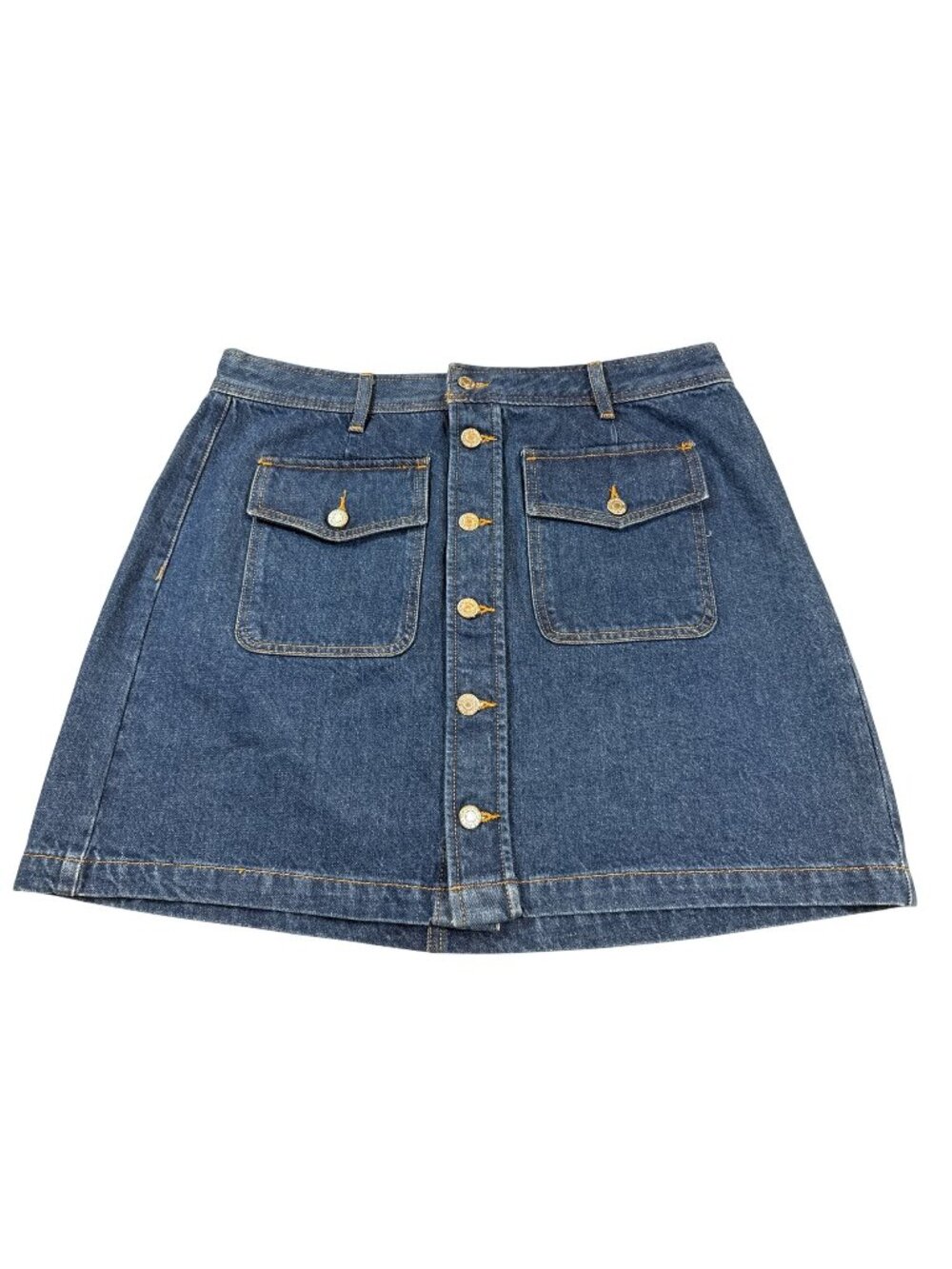 NWT LOFT Denim A-Line Skirt Button Front Pockets Sz 14 Blue Cotton (Z1195)